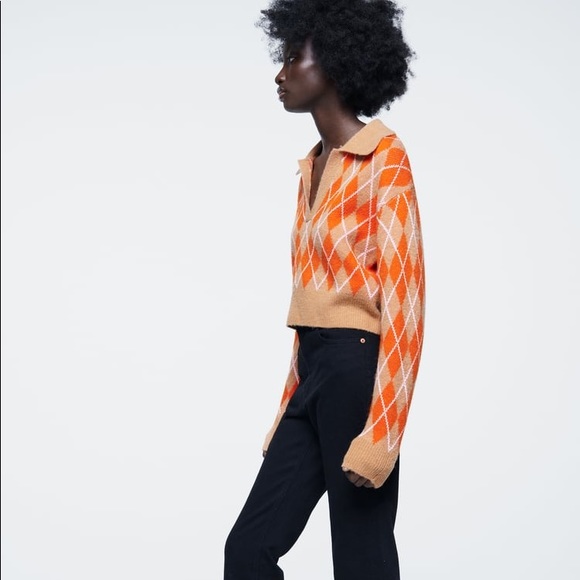 Zara Wool & Alpaca Blend Knit Argyle Sweater - Picture 13 of 16